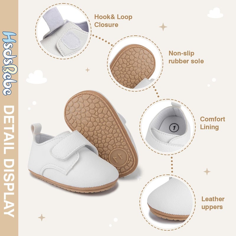 HsdsBebe Baby Boys Girls Oxford Shoes PU Leather Soft Rubber Sole Sneakers Anti-Slip Toddler Ankle Boots Infant Walking Shoes Moccasins(3-6 Months) B/White - Image 5