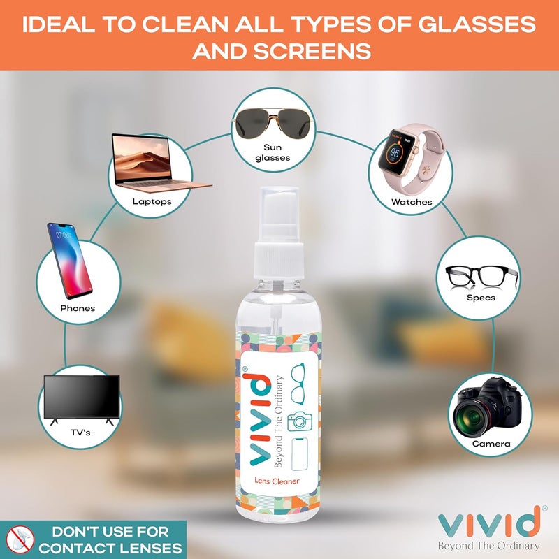Vivid Spectacle Glasses Cleaning Spray Solution – 100ml | Perfect Specs Cleaner for Eyeglasses, Sunglasses, Camera Lenses & Binoculars - Image 3