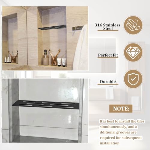 Hezaosth Rectangular Shelf for 12 Inch Tile Prefabricated Niches, Shower Niche Shelf with Powder Coated 316 Stainless Steel Finish, Fits 1/8 inch Grout Lines Shower Niche Insert - Image 3