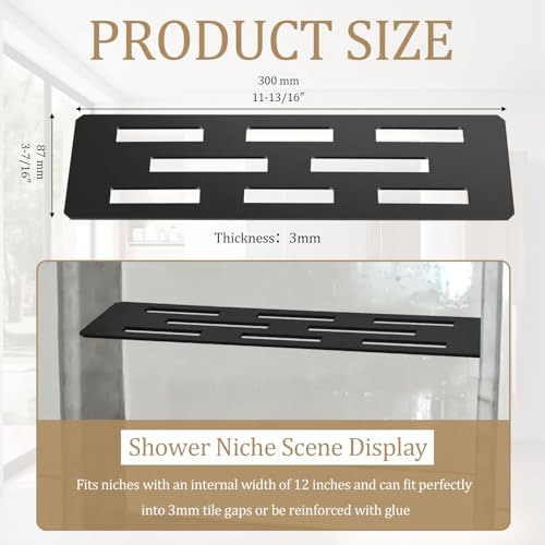 Hezaosth Rectangular Shelf for 12 Inch Tile Prefabricated Niches, Shower Niche Shelf with Powder Coated 316 Stainless Steel Finish, Fits 1/8 inch Grout Lines Shower Niche Insert - Image 2
