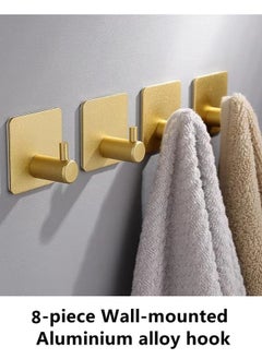 Kutis 8 Pieces Aluminum Alloy Bathroom Heavy Duty Wall Hooks Towel Hook Golden 4.5x4.5 cm  - Image 1