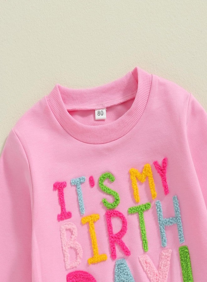 SAYOO Toddler Baby Girls Birthday Outfits Birthday Girl Embroidery Letter Sweatshirt Tops+Rainbow Tutu Skirt Fall Clothes (Rose Pink, 2-3T) - Image 4