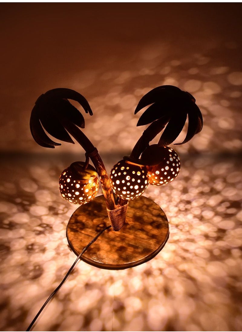 N & H Table Lamp 2 plus 1 Balls Tree Design Coconut Shell  - Image 2