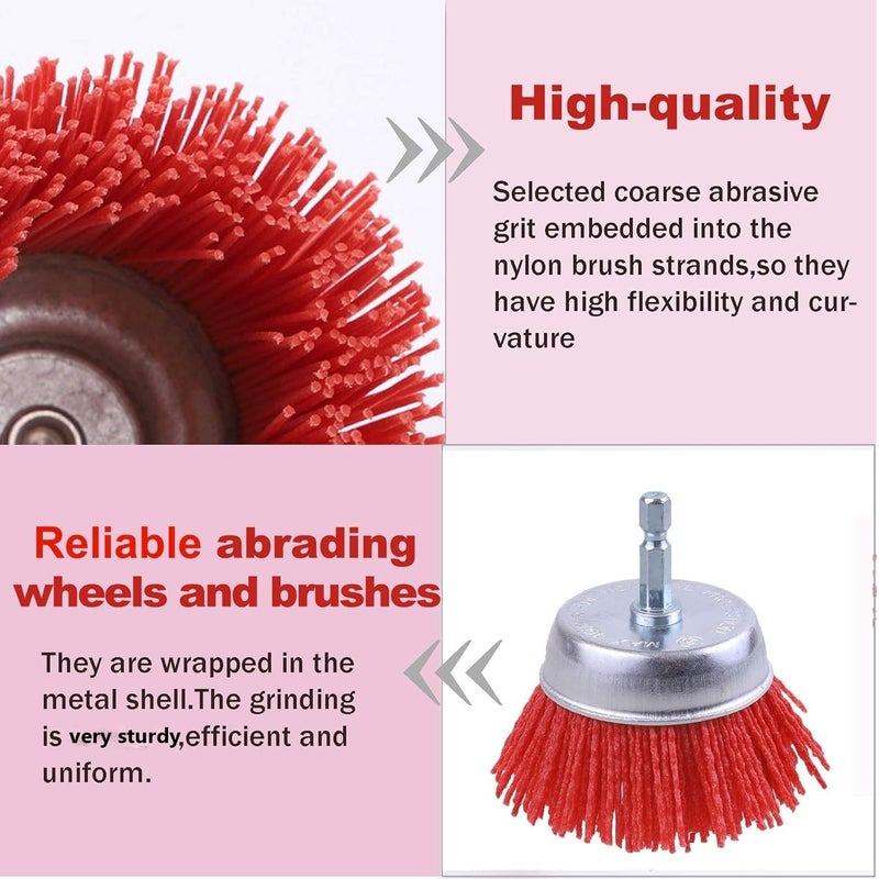 Rocaris 9 Pack Nylon Filament Abrasive Wire Brush Wheel & Cup Brush Set with 1/4 Inch Hex Shank, for Removal of Rust/Corrosion/Paint - 80 Grit, 120 Grit, 240 Grit - Image 3