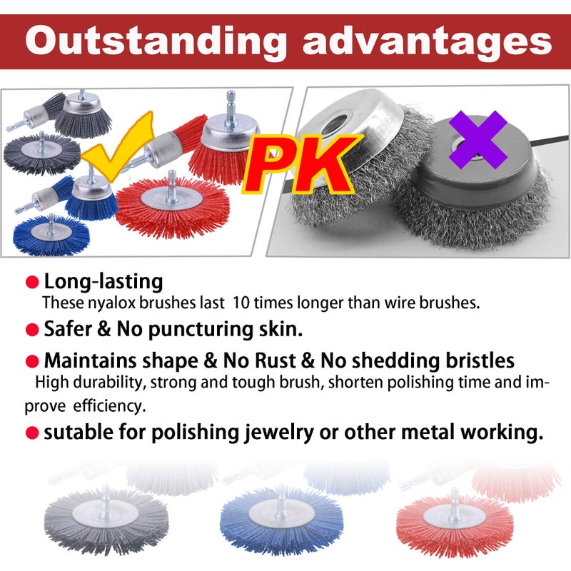 Rocaris 9 Pack Nylon Filament Abrasive Wire Brush Wheel & Cup Brush Set with 1/4 Inch Hex Shank, for Removal of Rust/Corrosion/Paint - 80 Grit, 120 Grit, 240 Grit - Image 5