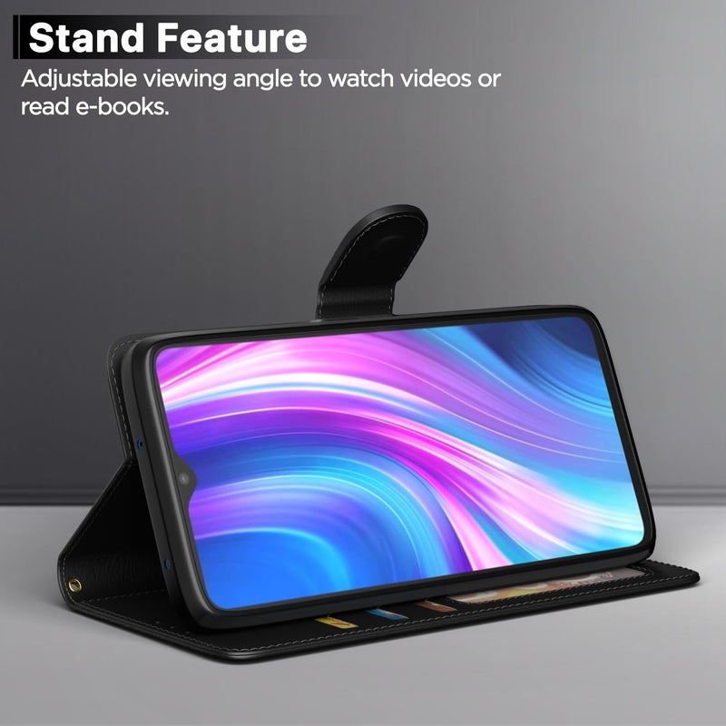 Pikkme Redmi Note 8 Pro Flip Cover Case | Leather Finish | Wallet Stand | Shock Proof | 360 Degree Complete Protection Flip Cover for Xiaomi Redmi Note 8 Pro (Black) - Image 3