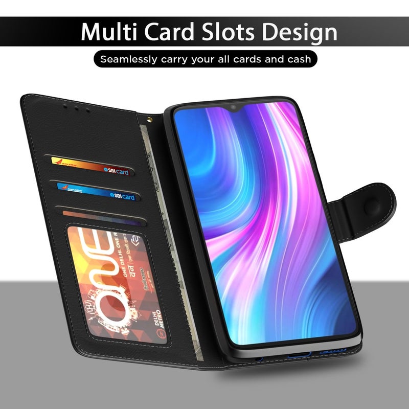 Pikkme Redmi Note 8 Pro Flip Cover Case | Leather Finish | Wallet Stand | Shock Proof | 360 Degree Complete Protection Flip Cover for Xiaomi Redmi Note 8 Pro (Black) - Image 5