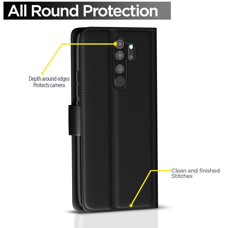Pikkme Redmi Note 8 Pro Flip Cover Case | Leather Finish | Wallet Stand | Shock Proof | 360 Degree Complete Protection Flip Cover for Xiaomi Redmi Note 8 Pro (Black) - Image 4