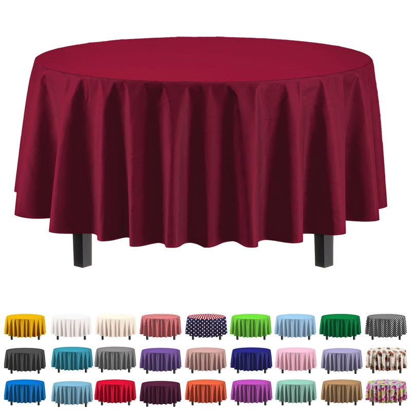 Party Solids 12Pack Premium Plastic 84Inch Round Tablecloth Burgundy