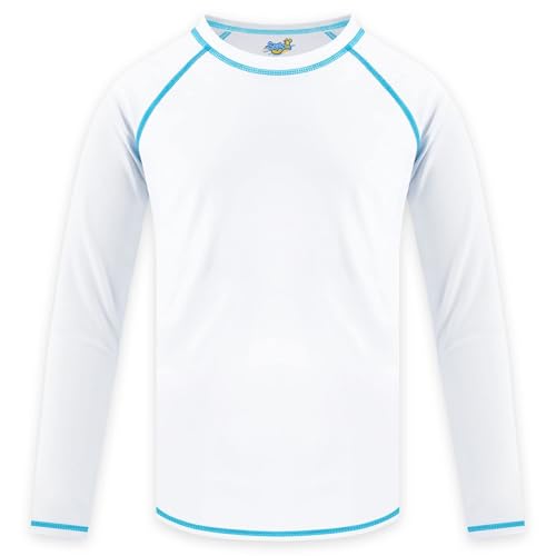 Semois White Boys Rash Guard Swim Shirt Long Sleeve for Kids 10-12Y Rashguard Water Swimwear UPF+ 50 Swimming Surf Sun Shirt - Image 1