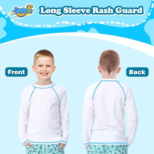 Semois White Boys Rash Guard Swim Shirt Long Sleeve for Kids 10-12Y Rashguard Water Swimwear UPF+ 50 Swimming Surf Sun Shirt - Image 4