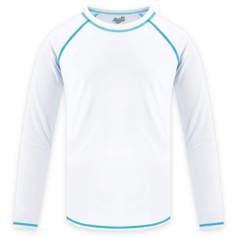 Semois White Boys Rash Guard Swim Shirt Long Sleeve for Kids 10-12Y Rashguard Water Swimwear UPF+ 50 Swimming Surf Sun Shirt - Image 3