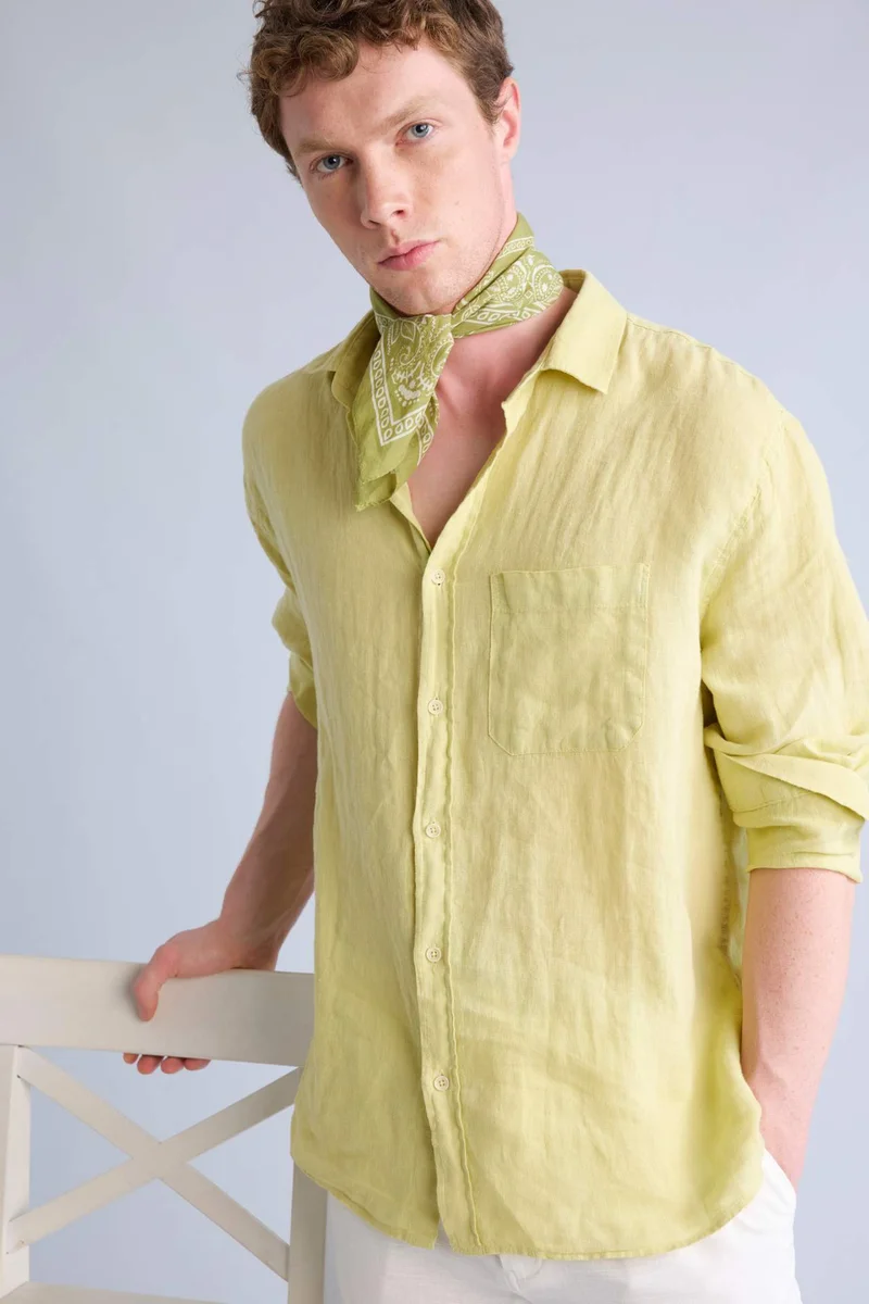 ديفاكتو 100% Linen Relax Fit Long Sleeve Shirt