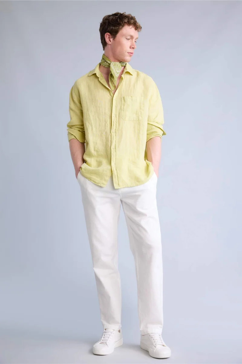 ديفاكتو 100% Linen Relax Fit Long Sleeve Shirt