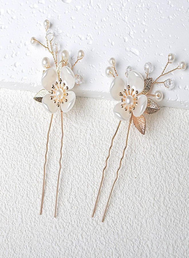 YUISI 5Pcs Wedding Hair Pins Hairstyle Decoration Bride Clips, Hair Accessories for Woman, Luxury Gold Pearl Flower Bun and Braid Hair Accessories for Bridal Hairstyles - Image 5