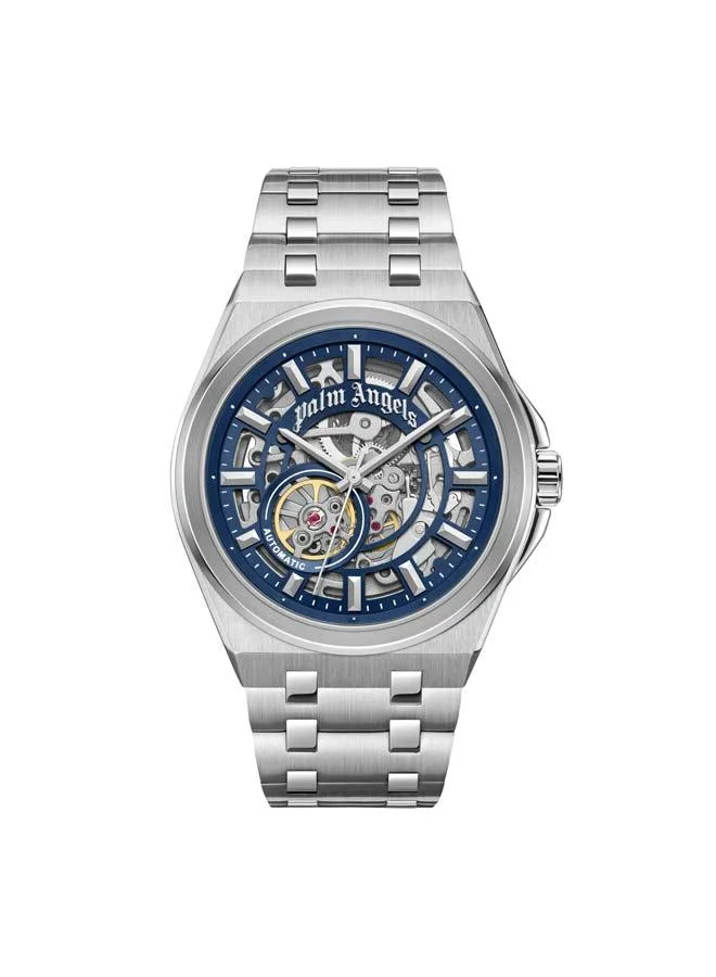 Palm Angels Altera Blue Dial Silver Stainless Steel Bracelet Analog Watch for Men, 43mm
