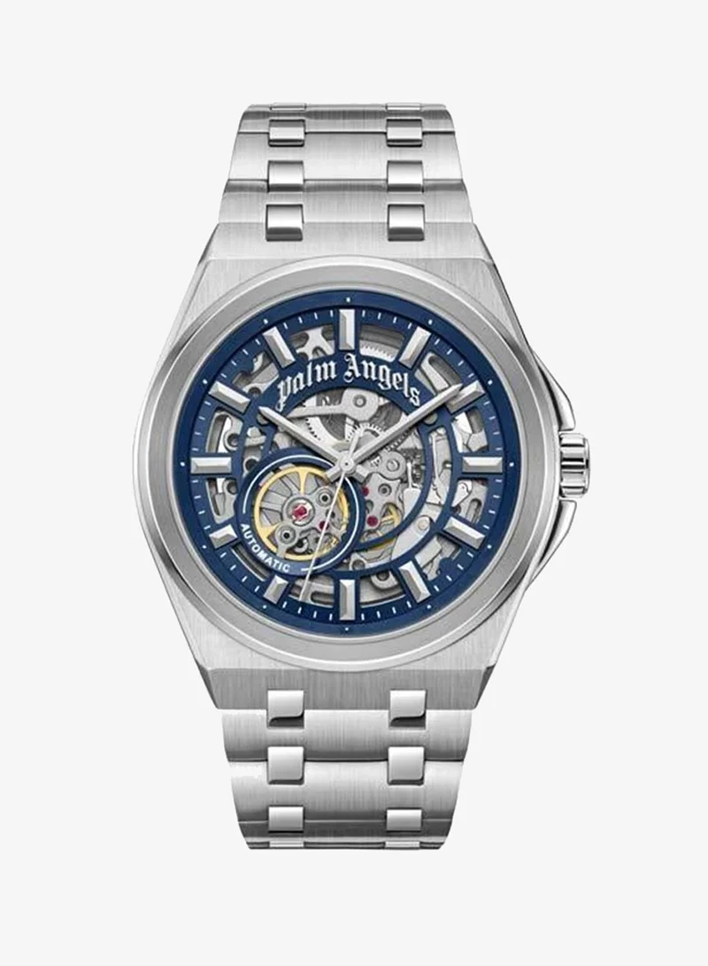 Palm Angels Altera Blue Dial Silver Stainless Steel Bracelet Analog Watch for Men, 43mm