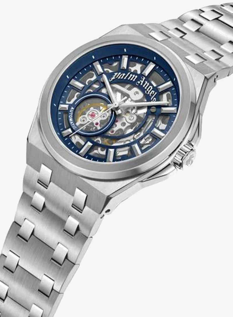 Palm Angels Altera Blue Dial Silver Stainless Steel Bracelet Analog Watch for Men, 43mm