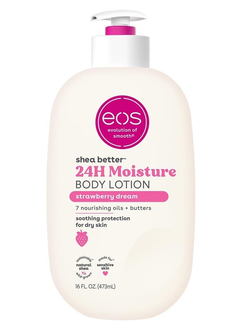 eos Shea Better Body Lotion- Strawberry Dream, 24-Hour Moisture Skin Care, Lightweight & Non-Greasy, Made with Natural Shea, Vegan, 473ml - Image 1