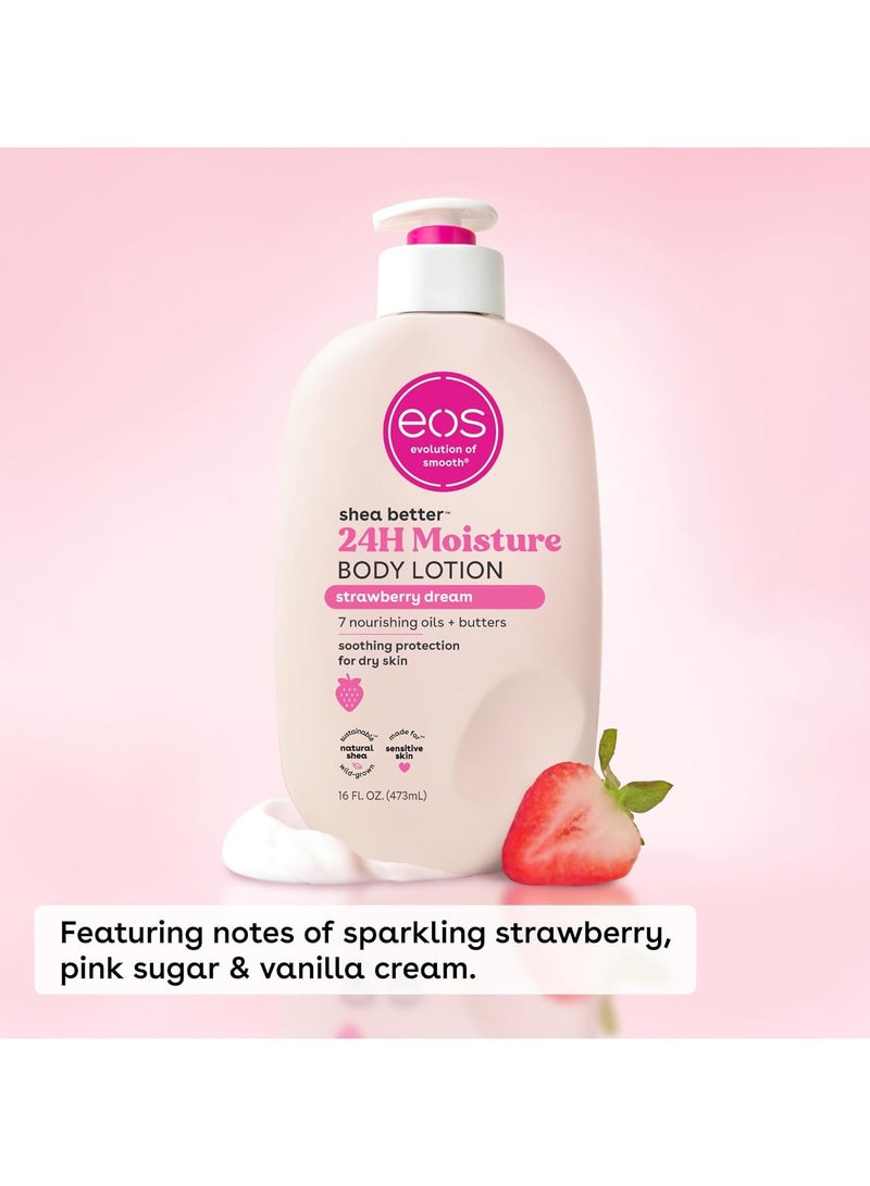 eos Shea Better Body Lotion- Strawberry Dream, 24-Hour Moisture Skin Care, Lightweight & Non-Greasy, Made with Natural Shea, Vegan, 473ml - Image 2