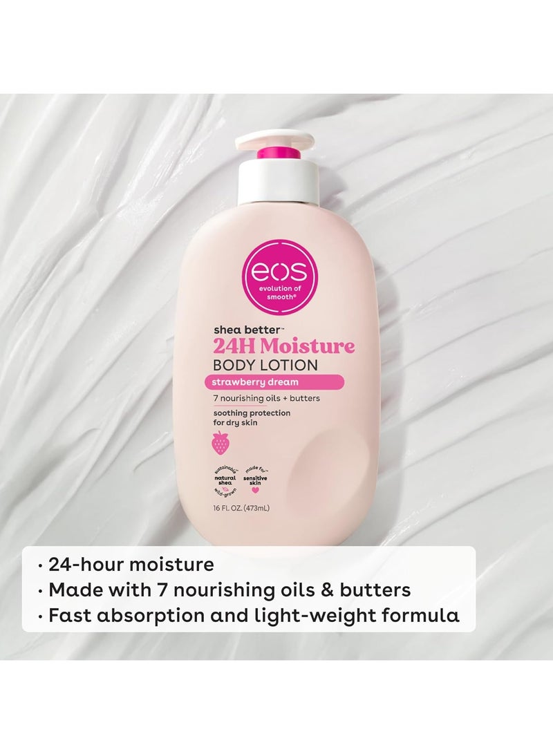 eos Shea Better Body Lotion- Strawberry Dream, 24-Hour Moisture Skin Care, Lightweight & Non-Greasy, Made with Natural Shea, Vegan, 473ml - Image 3
