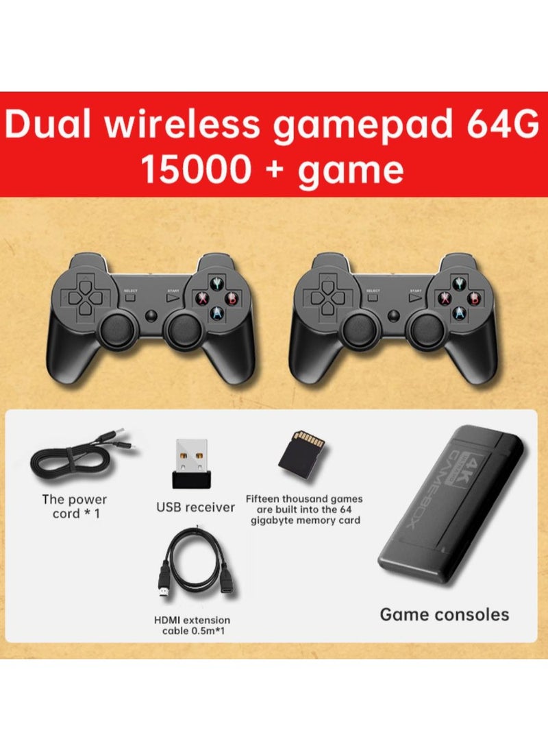 4K HD video game console, dual 2.4G wireless controllers, plug-and-play video game stick, built-in 15,000 games, retro handheld game console - Image 1