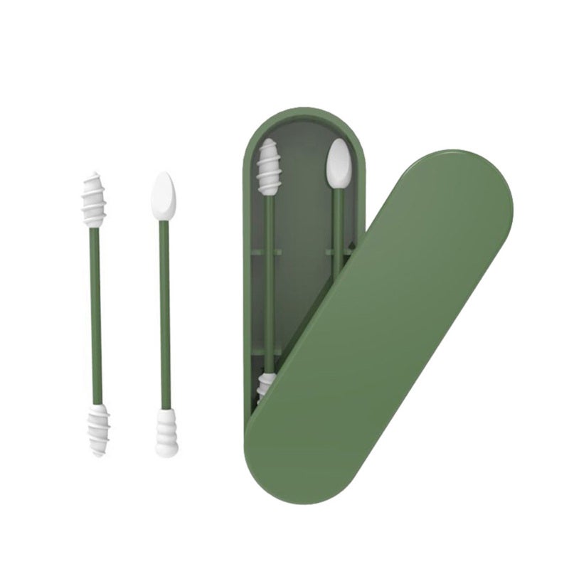 Reusable Silicone Cotton Swabs Green - Non-detachable Secure Material Soft Multi-purpose Swabs for Travel Home Ear Cleaning - Image 1