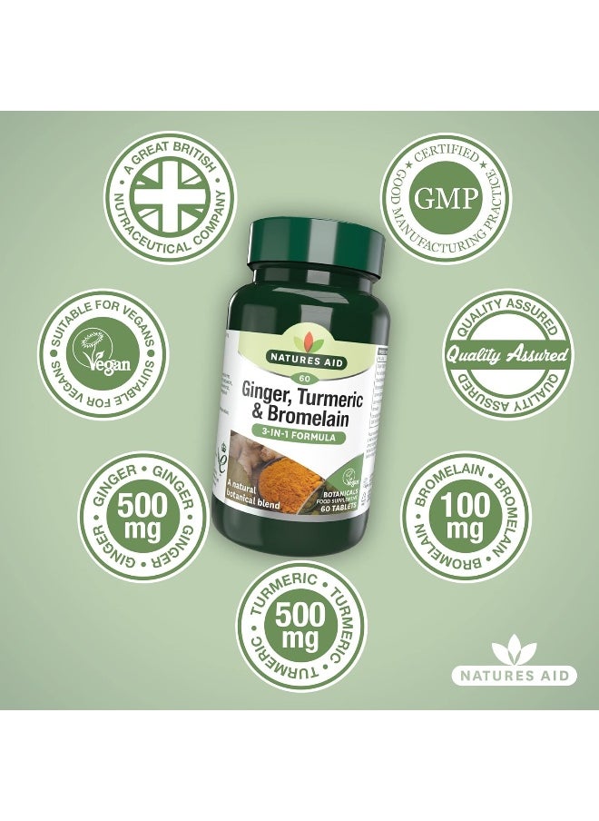 Natures Aid - Natures Aid Ginger, Turmeric And Bromelain | 3 In 1 Formula | With Natural Botanical Blend | 60 Tablets - Image 1