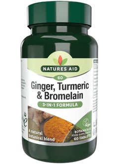 Natures Aid Ginger, Turmeric And Bromelain | 3 In 1 Formula | With Natural Botanical Blend | 60 Tablets