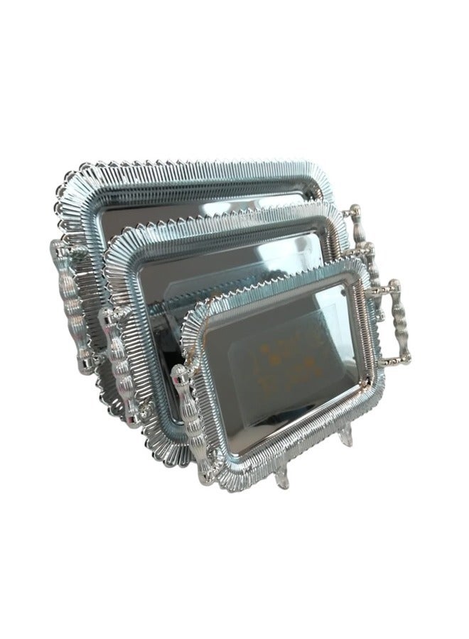 Electus 3-Piece Stainless Steel Rectangular Serving Tray Set Silver - Image 1