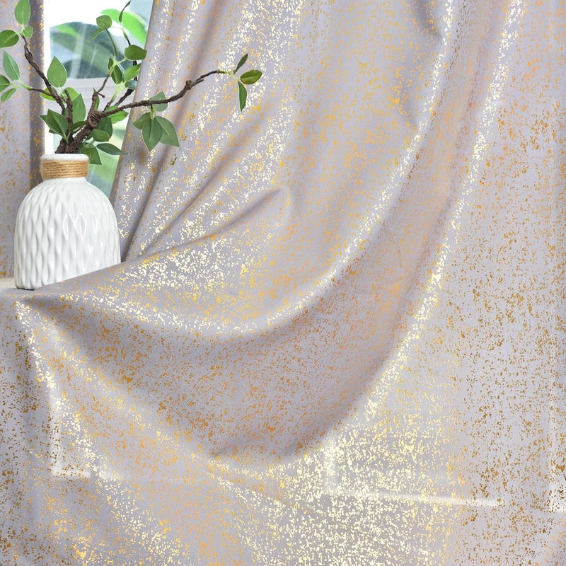 TERLYTEX Grey Gold Curtains 63 Inch Length for Bedroom, Metallic Gold Foil Spary Spots Shimmer Window Curtain Panels, Grommet Privacy Semi-Sheer Curtains, 52 x 63 Inch, 2 Panels, Gold Grey - Image 5
