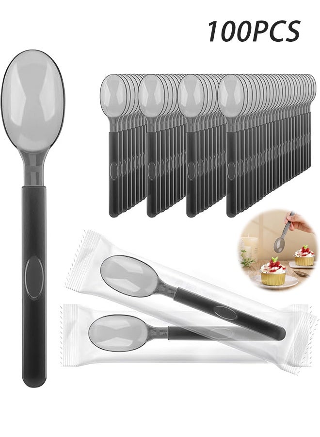 Monda 100 Pieces Disposable Plastic Spoons Individually Wrapped 6.8" X 1.3" Plastic Spoons Plastic Cutlery Disposable Cutlery Set for Party Bulk Wedding Birthday Holiday Family Gathering Chocolate Coffee Flavor Ice Cream Party Dessert Spoons - Image 1