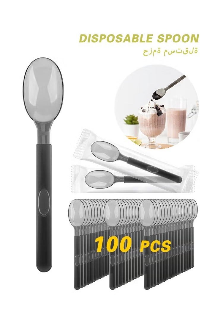 موندا 100 قطعة من ملاعق بلاستيكية للاستخدام مرة واحدة مغلفة بشكل فردي، ملاعق بلاستيكية مقاس 6.8 بوصة × 1.3 بوصة، أدوات مائدة بلاستيكية، مجموعة أدوات مائدة للاستخدام مرة واحدة للحفلات وحفلات الزفاف وأعياد الميلاد والعطلات والتجمعات العائلية ونكهات الشوكولاتة والقهوة والآيس كريم والحفلات وملاعق الحلوى - Image 1
