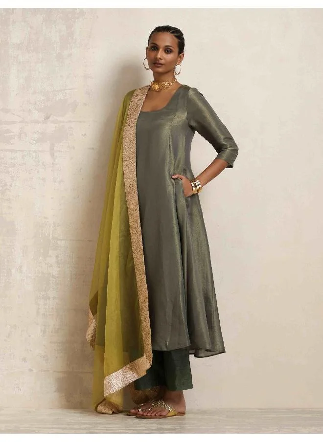 trueBrowns Green Tissue Anarkali Kurta Dupatta Set