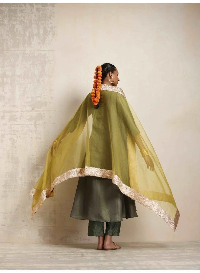ترو برونز trueBrowns Green Tissue Anarkali Kurta Dupatta Set