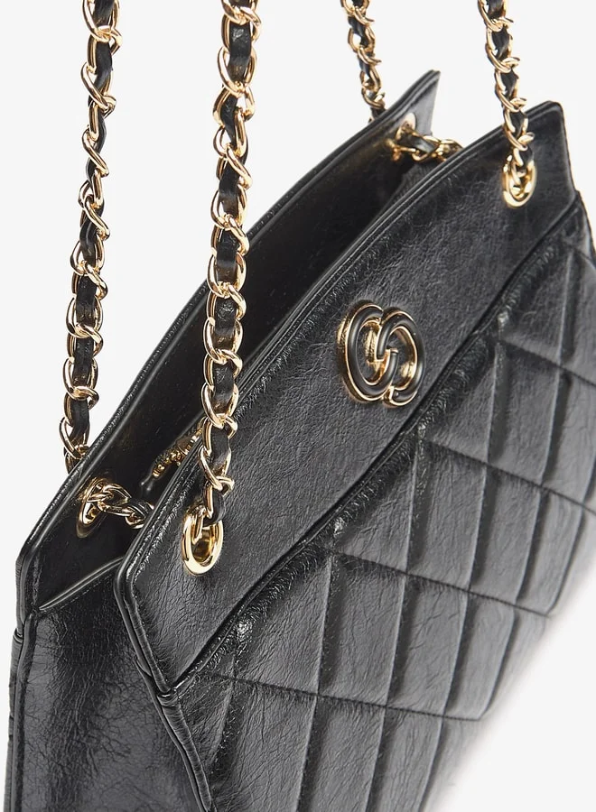 Celeste Women's Quilted Tote Bag with Chain Accented Strap and Zip Closure