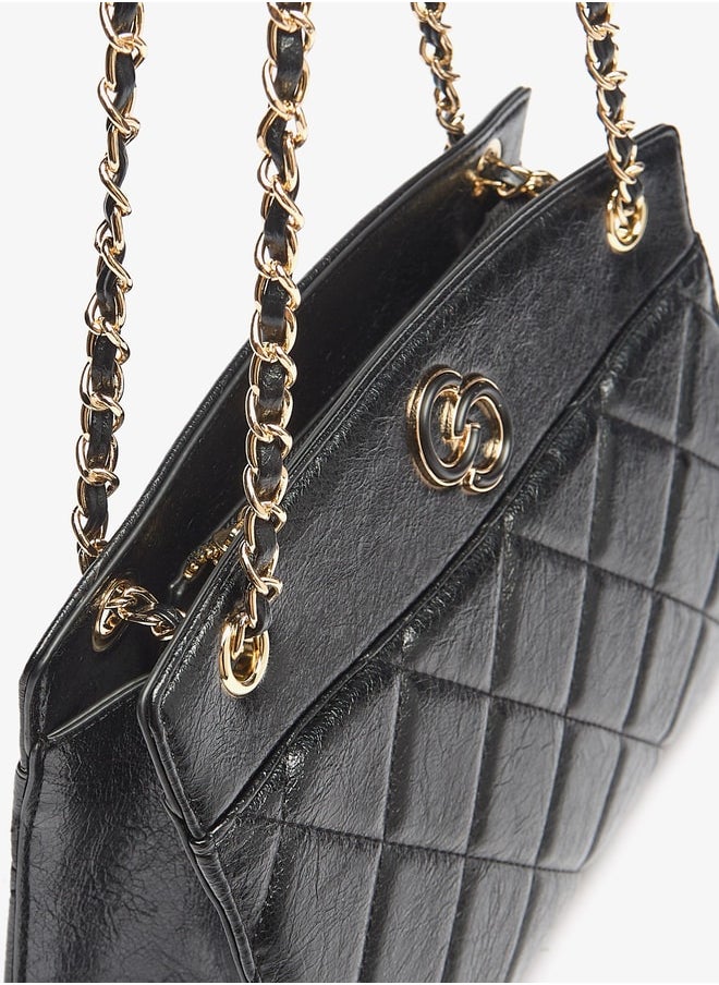 Celeste Women's Quilted Tote Bag with Chain Accented Strap and Zip Closure  - Image 4