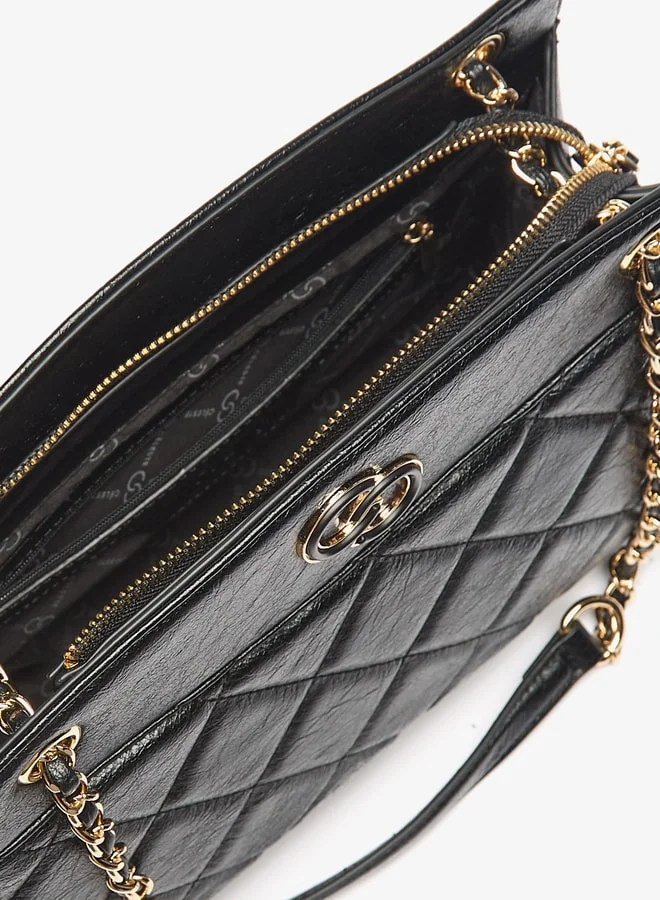 Celeste Women's Quilted Tote Bag with Chain Accented Strap and Zip Closure