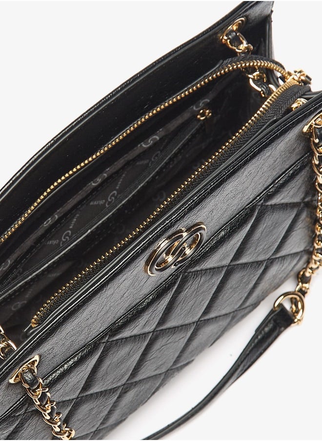 Celeste Women's Quilted Tote Bag with Chain Accented Strap and Zip Closure  - Image 5