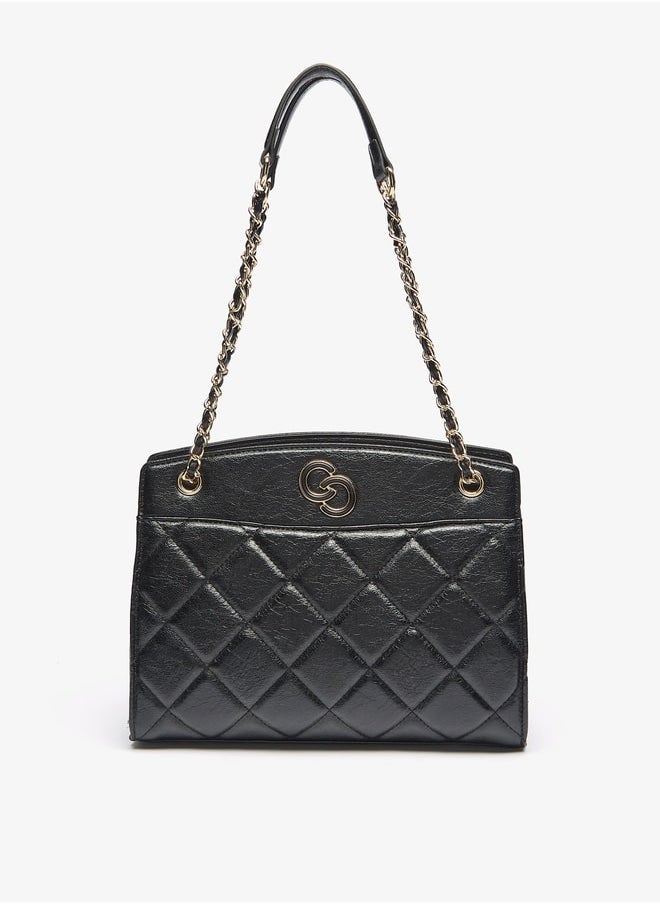 Celeste Women's Quilted Tote Bag with Chain Accented Strap and Zip Closure  - Image 1