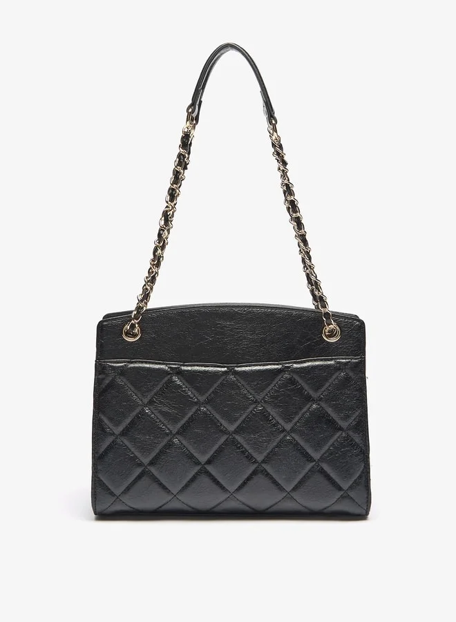 Celeste Women's Quilted Tote Bag with Chain Accented Strap and Zip Closure