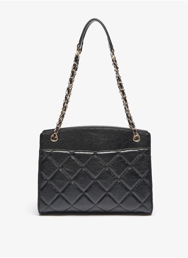Celeste Women's Quilted Tote Bag with Chain Accented Strap and Zip Closure  - Image 3