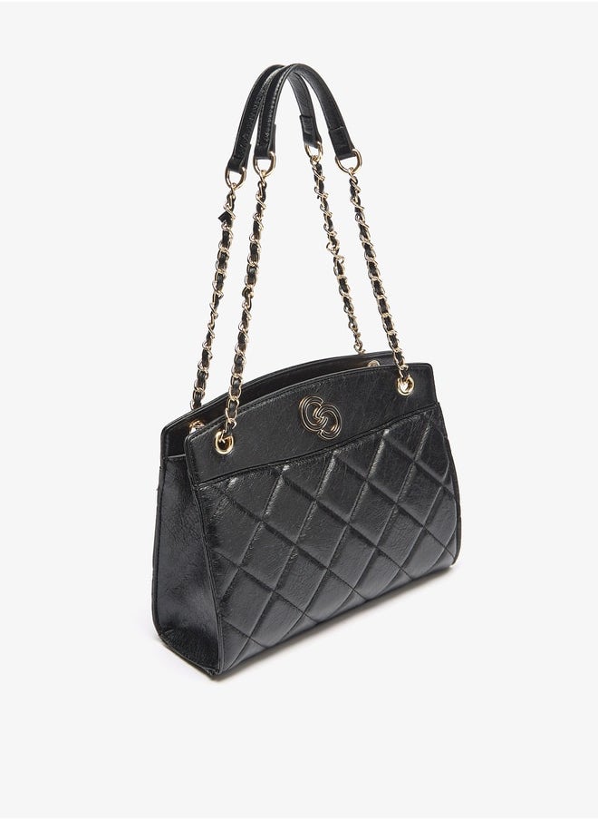 Celeste Women's Quilted Tote Bag with Chain Accented Strap and Zip Closure  - Image 2