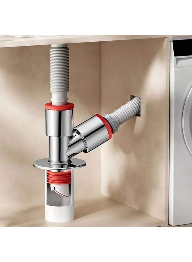 1pc Silvery Washing Machine Floor Drain Tee Connector Three Way Joint For Laundry And Sink Dual Drainage Easy To Install - Image 2