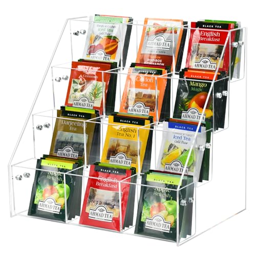 Wuudy Tea Bag Organizer Holder Acrylic Tea Packets Storage Box Container Display Stand Rack for Counter Cabinet Countertop Kitchen Office 4 Tier - Image 1
