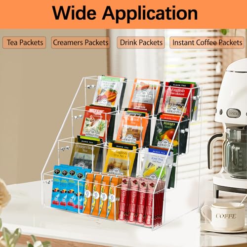 Wuudy Tea Bag Organizer Holder Acrylic Tea Packets Storage Box Container Display Stand Rack for Counter Cabinet Countertop Kitchen Office 4 Tier - Image 3