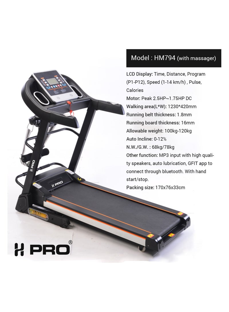 H PRO HM Sports Home Foldable Treadmill with 2.5HP Peak Motor – 12 Preset Programs, LCD Display, Heart Rate Monitor & Safety Key - Image 4