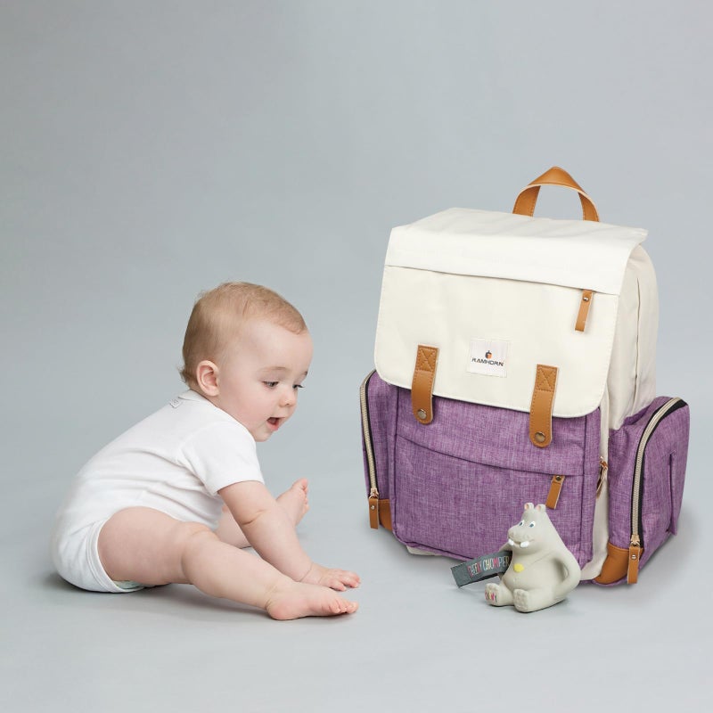 Ramhorn Diaper Bag Multifunction Travel Backpacks for Mom with Insulated Pockets and Laptop Compartment, purple - Image 2