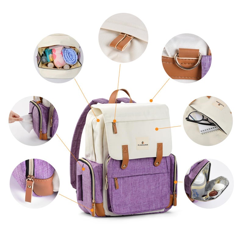 Ramhorn Diaper Bag Multifunction Travel Backpacks for Mom with Insulated Pockets and Laptop Compartment, purple - Image 3