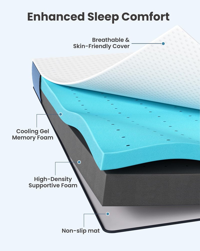 PERLECARE 3 Inch Firm Mattress Topper Queen, Cooling Gel-Infused & Bamboo Charcoal Memory Foam Bed Topper for Pressure Relief, High-Density Mattress Pad with Removable Cover - Image 2